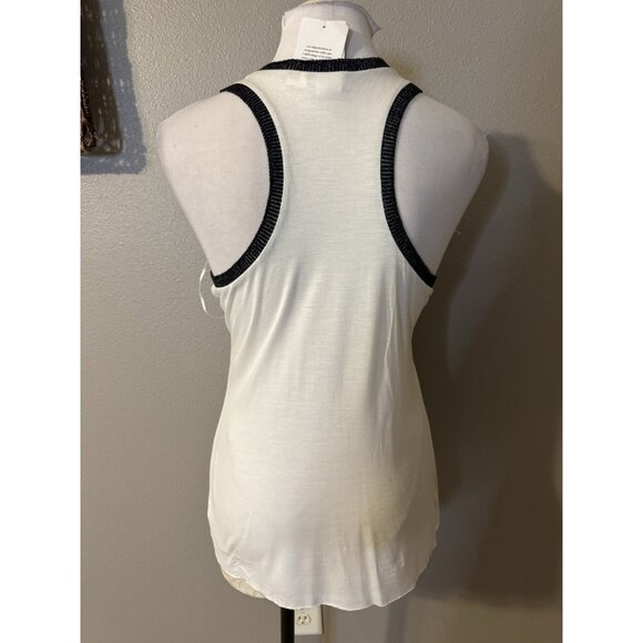 Guess LA Tank Top L Large White Black Silver Trim Ruffle Racerback NEW NWT - Picture 3 of 13